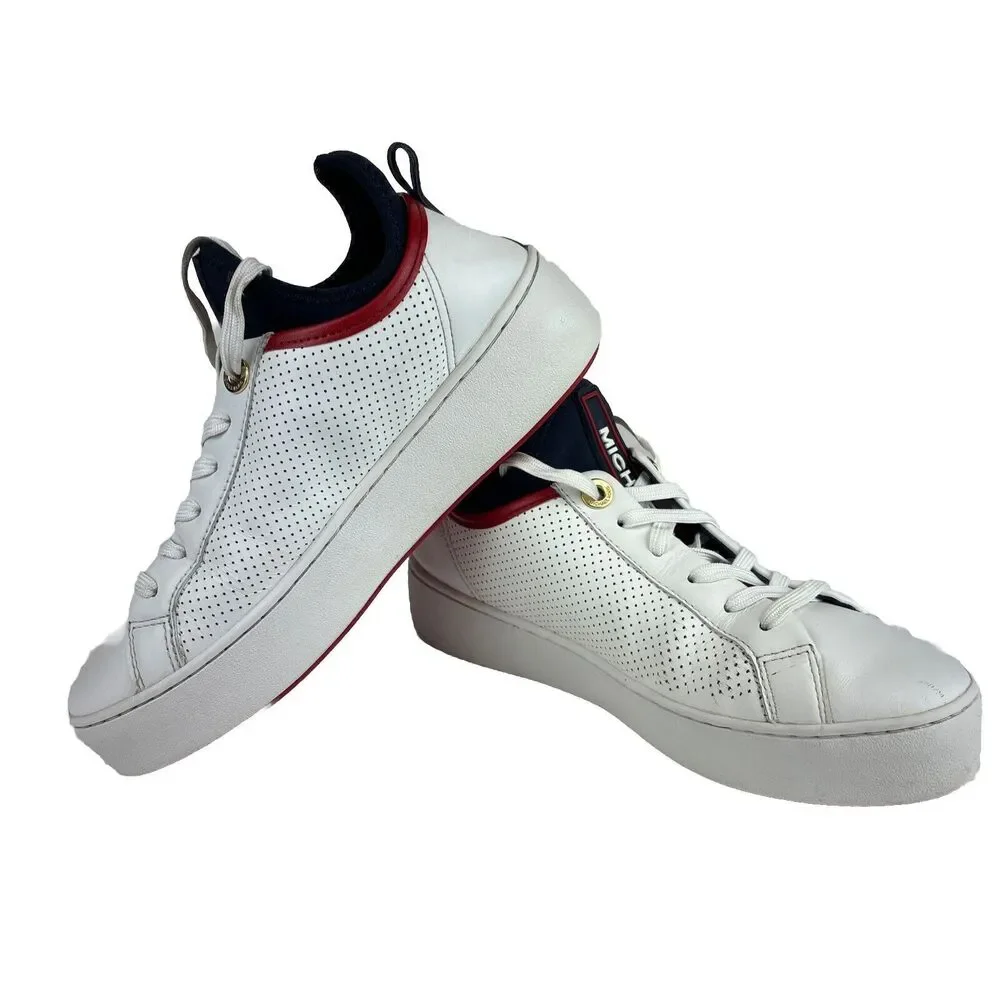 Michael Kors Poppy Platform Sneakers Womens 8 White Leather Perforated Excellent